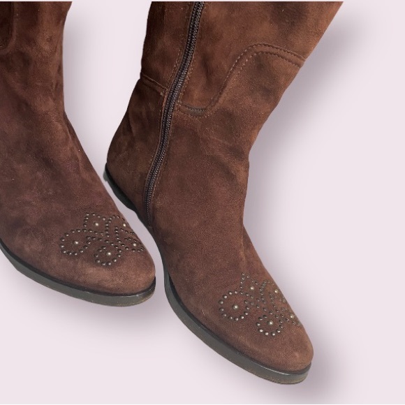 Le Pepe Italian womens Brown suede to the knee boots buckles Size 7 Plum Color - Picture 4 of 16